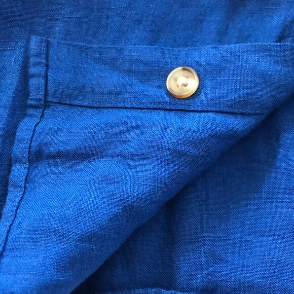 Nautica 100% Linen Shirt Men XXL Blue Button Up Short Sleeve Collared Preppie - Picture 10 of 11